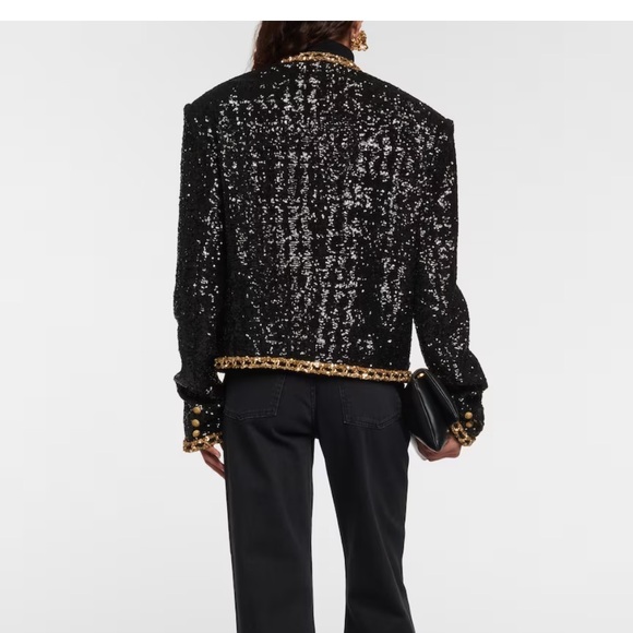 Balmain Runway Short Sequin Jacket With Decorative Golden Details In Black/Gold - Picture 2 of 11